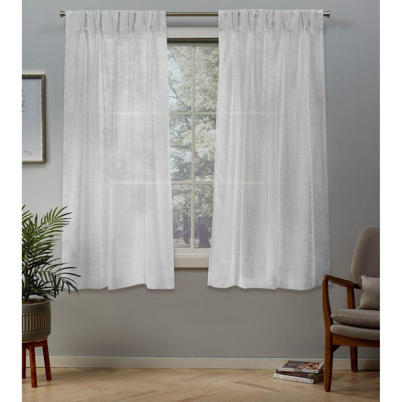 Set of 2 (96"x50") Belgian Pinch Pleats Sheer Window Curtain Panel White - Exclusive Home