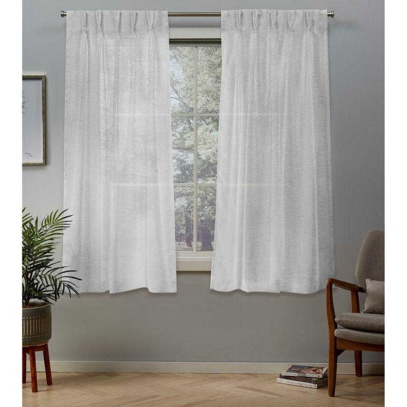 Winter White Sheer Pinch Pleat Linen Look Curtain Panels, 84" Length