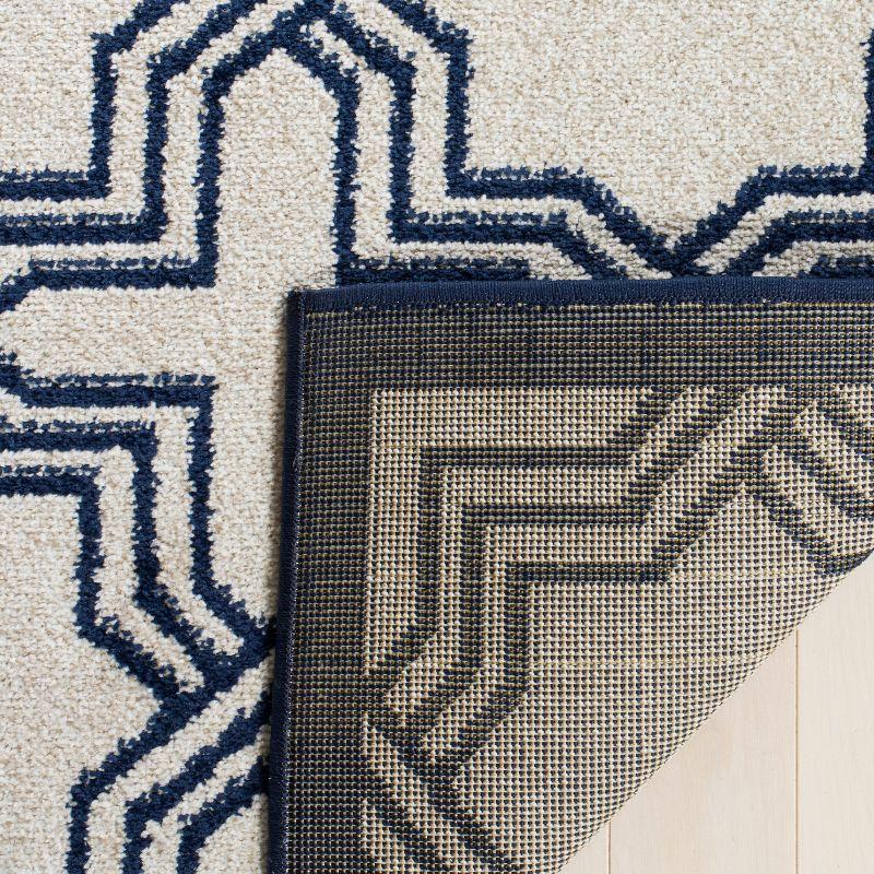 Ivory Navy Geometric 3'x5' Hand-Knotted Cotton Blend Rug