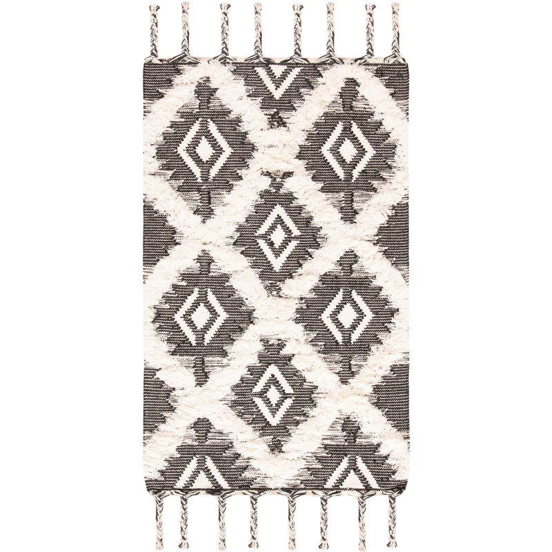 Kenya KNY910 Hand Knotted Accent Rug - Black/Ivory - 3'x5' - Safavieh