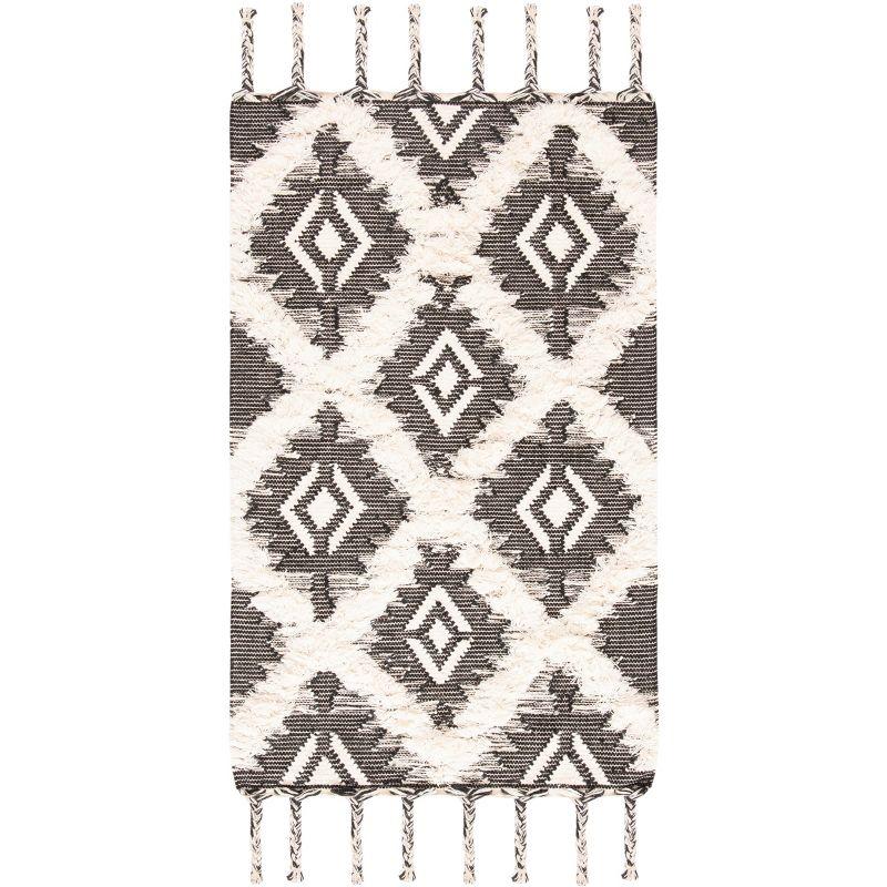 Hand-Knotted Black Geometric Wool Area Rug - 3' x 5'