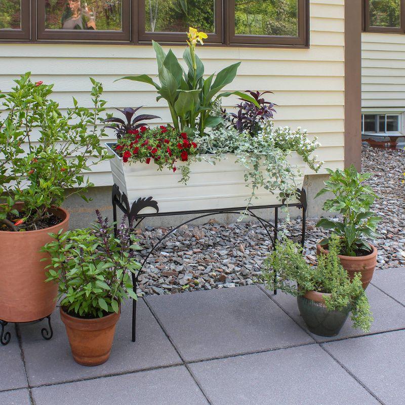 White Galvanized Steel Flower Planter Box with Iron Stand