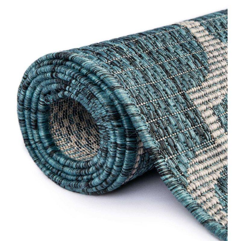 Teal Blue Rectangular Synthetic Outdoor Area Rug - Easy Care and Stain-resistant