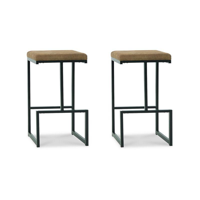 Signature Design by Ashley Strumford Upholstered Bar Height Barstool, Set of 2, Caramel