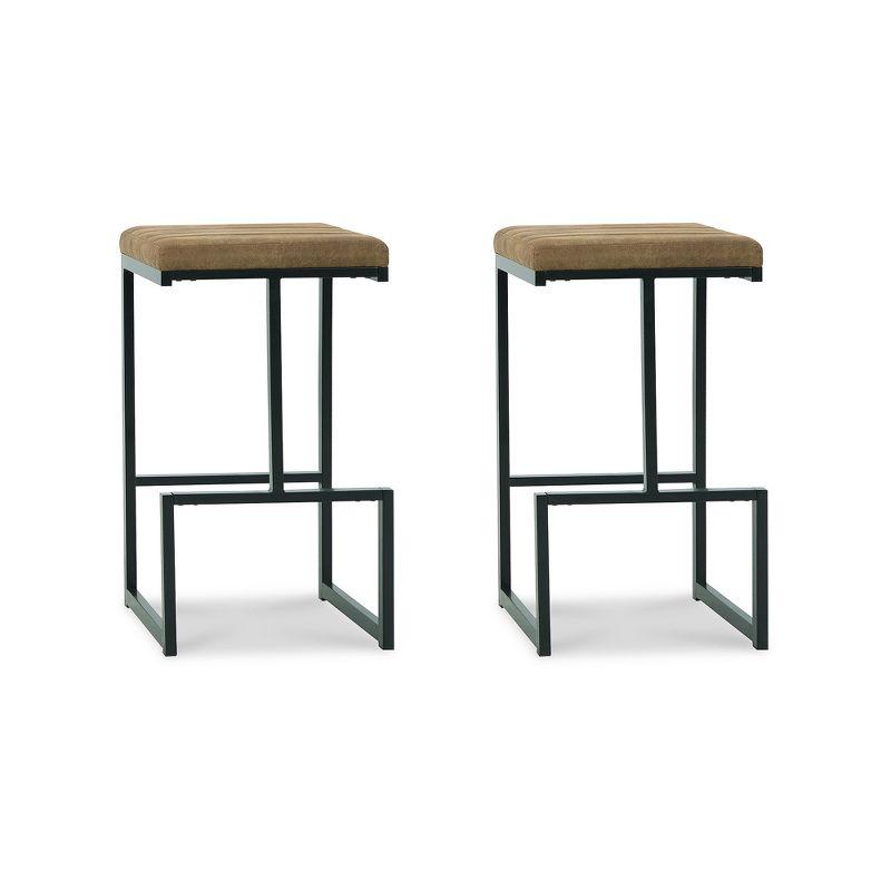 Tall Black Metal Barstool with Caramel Faux Leather Upholstery