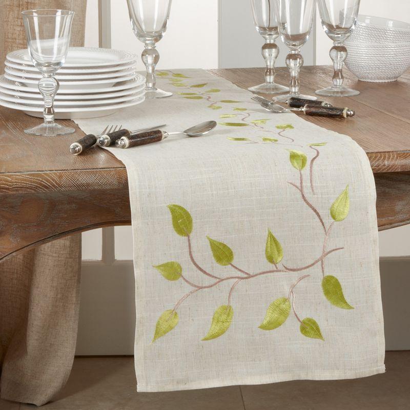 Saro Lifestyle Embroidered Vine Runner, Natural, 16" x 72"