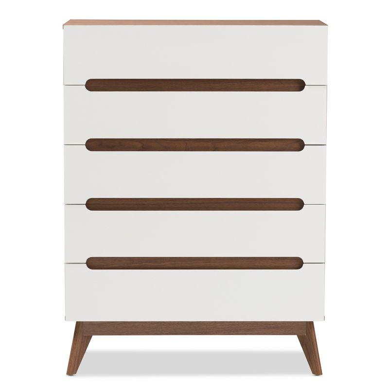 Calypso Mid-Century Modern Wood 5 Drawer Storage Chest Brown - Baxton Studio: Vertical Dresser for Bedroom, MDF Composite