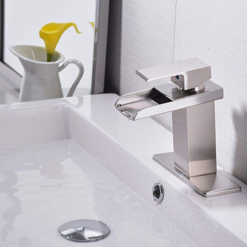 BWE Waterfall Single Hole Single-Handle Low-Arc Bathroom Faucet With Pop-up Drain Assembly