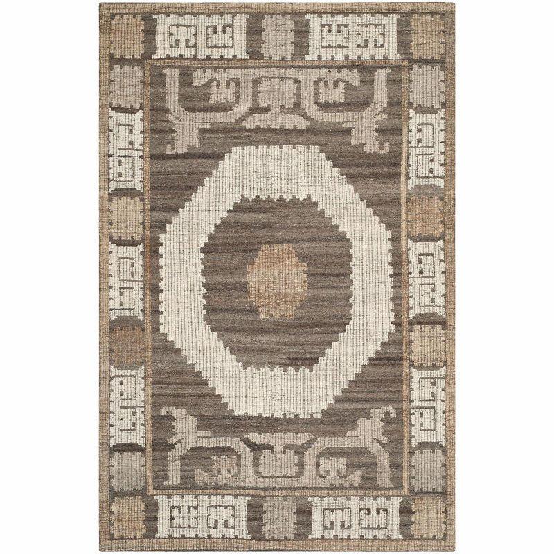 Kenya Ivory and Brown Hand-Knotted Wool Area Rug 5' x 8'