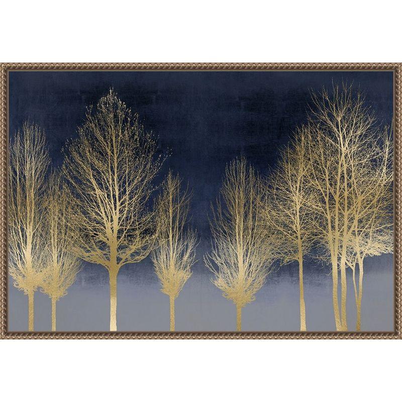 Gold Forest on Blue Canvas Wall Art with Bronze Frame