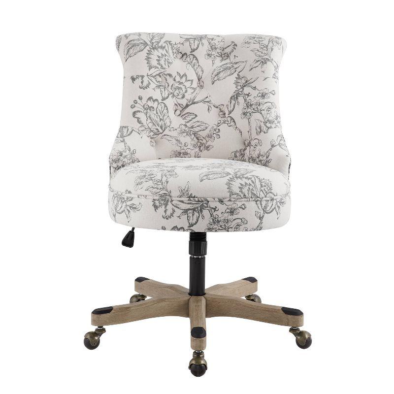 Sinclair Floral Linen Office Chair with Natural Wood Base