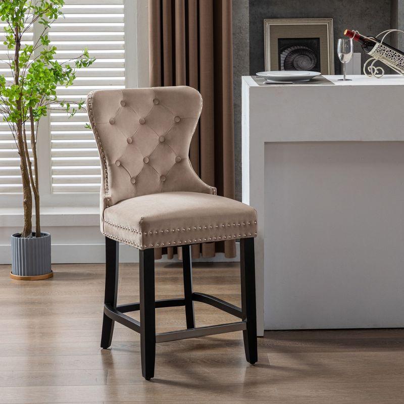 WestinTrends 24" Tufted Velvet Counter Stool, Velvet Taupe