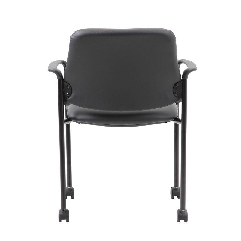 Boss Office Products Stacking Chair with Casters Black: Upholstered Desk Chair, Metal Frame, Fixed Arms