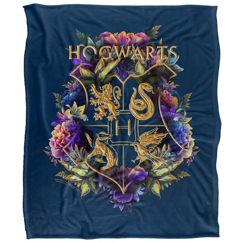 Harry Potter Hogwarts Multi-Colored Floral Crest Officially Licensed Silky Touch Super Soft Throw Blanket 50" x 60"
