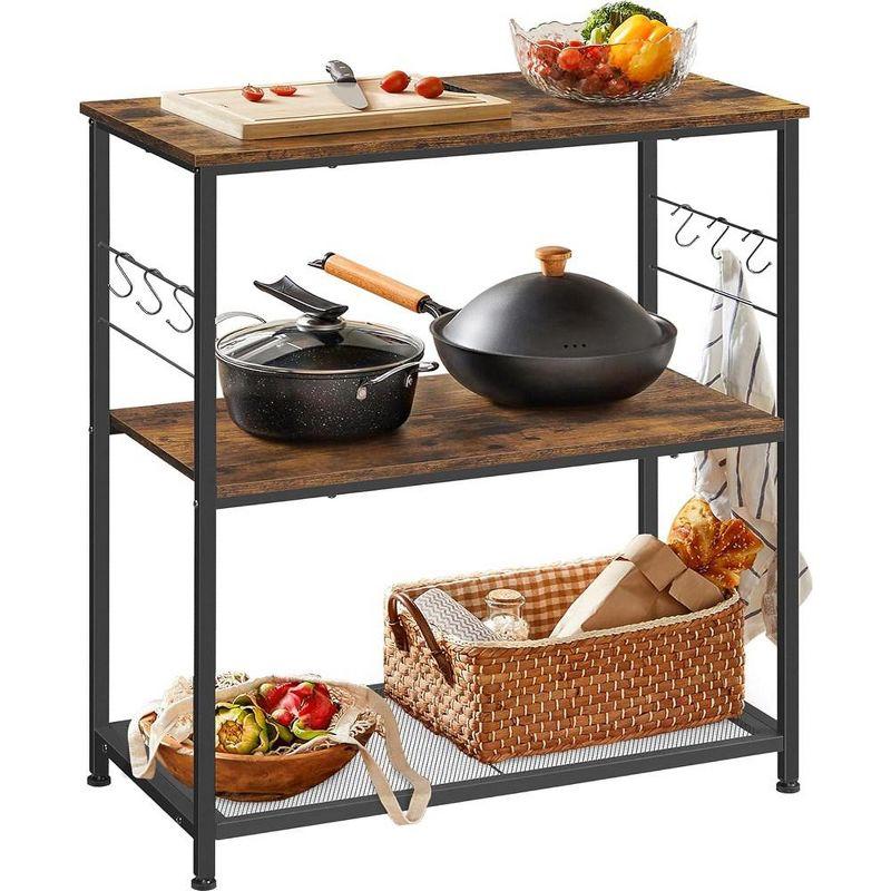 Rustic Brown and Black Kitchen Island with Metal Frame and Shelves