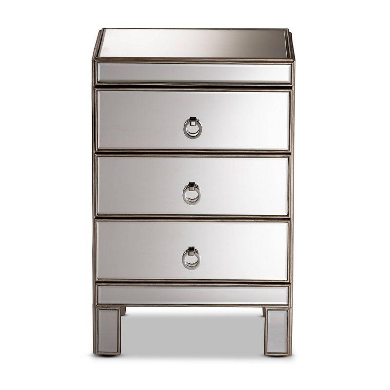 Ewan Mirrored 3 Drawer Nightstand Silver - Baxton Studio: Wood Frame, Reflective Surface, No Assembly Required