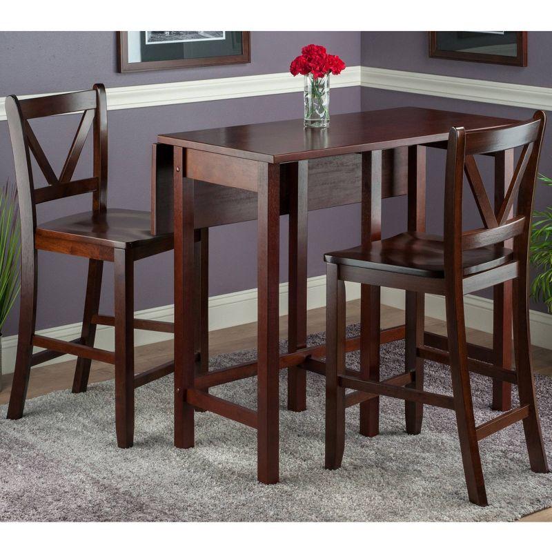 3pc Lynnwood Set Drop Leaf Counter Height Dining Sets with Counter Stools Wood/Walnut - Winsome