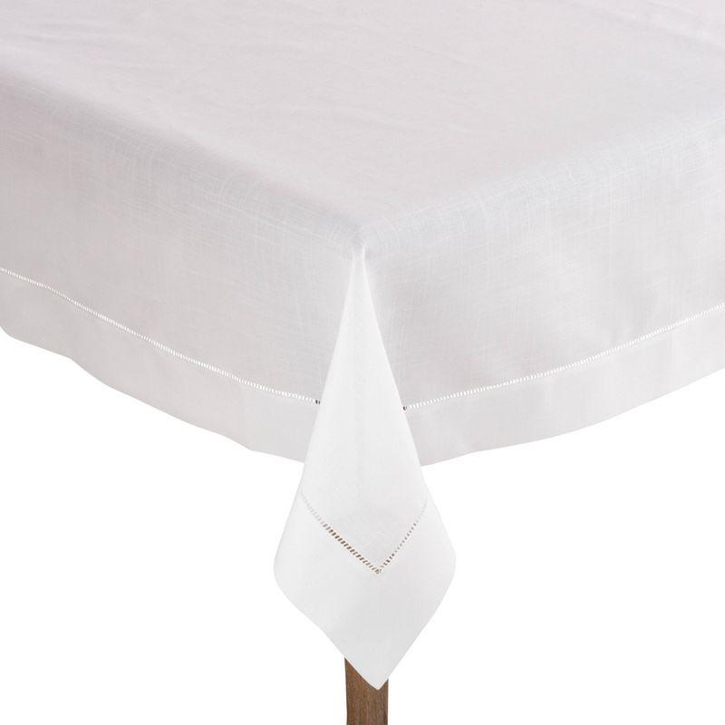 60"x60" Square Tablecloth with Hemstitch Border Design White - Saro Lifestyle: Elegant, Machine Washable, Polyester