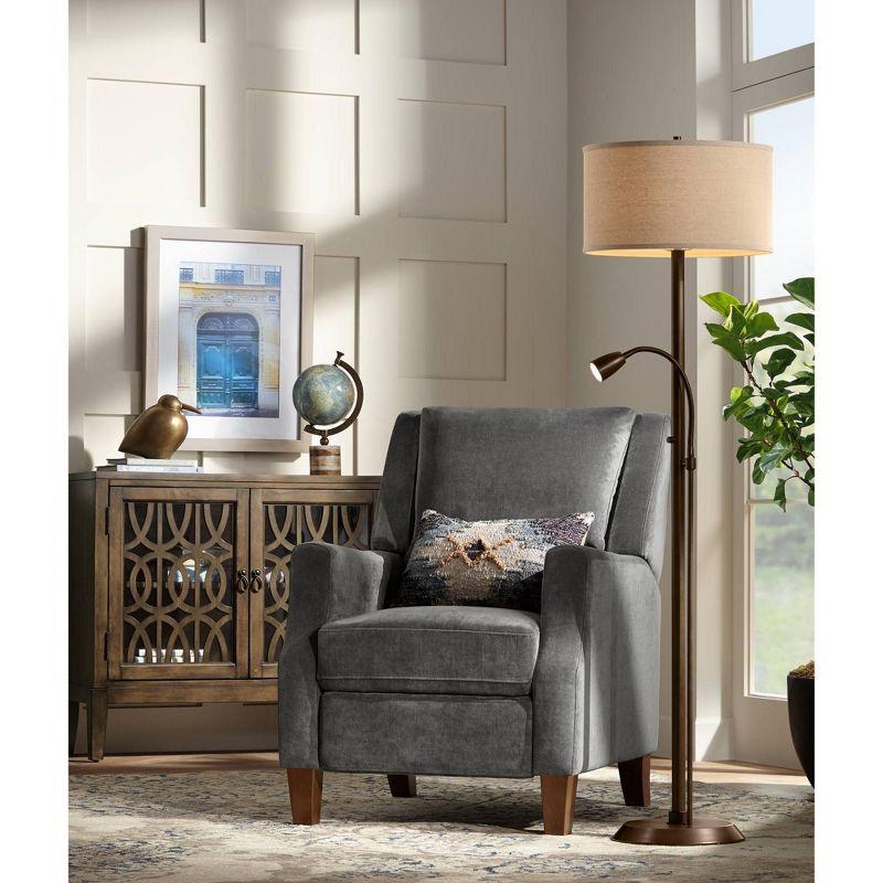 Possini Euro Design Traverse Modern Floor Lamp with LED Gooseneck Reading Light 64" Tall Oil Rubbed Bronze Oatmeal Drum Shade for Living Room Bedroom