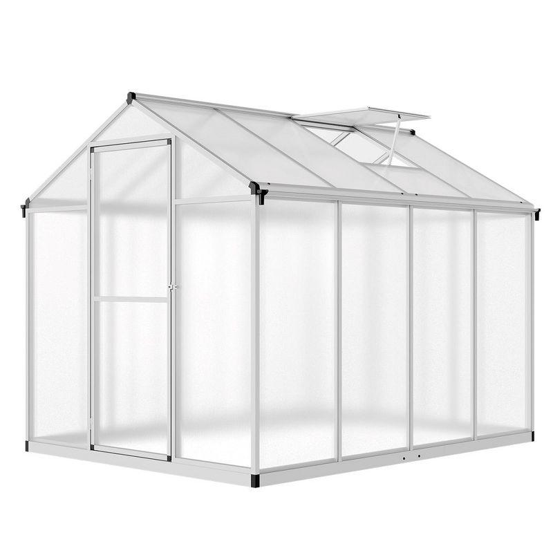 6x8 FT Polycarbonate Greenhouse with Roof Vent and Aluminum Frame