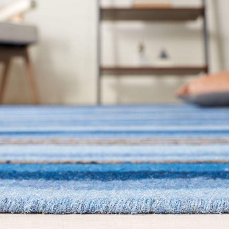 Blue and Rust Striped Wool 4' x 6' Handmade Reversible Rug