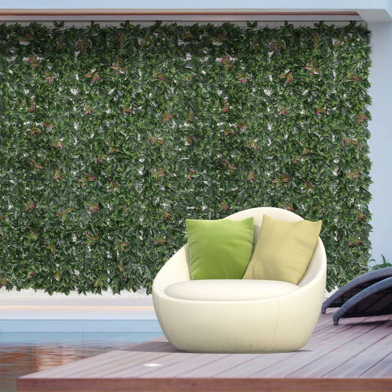 Outsunny Artificial Grass Wall Panel Backdrop, 12 20" x 20" Boxwood UV Protection Privacy Screen Panels, Green and Red