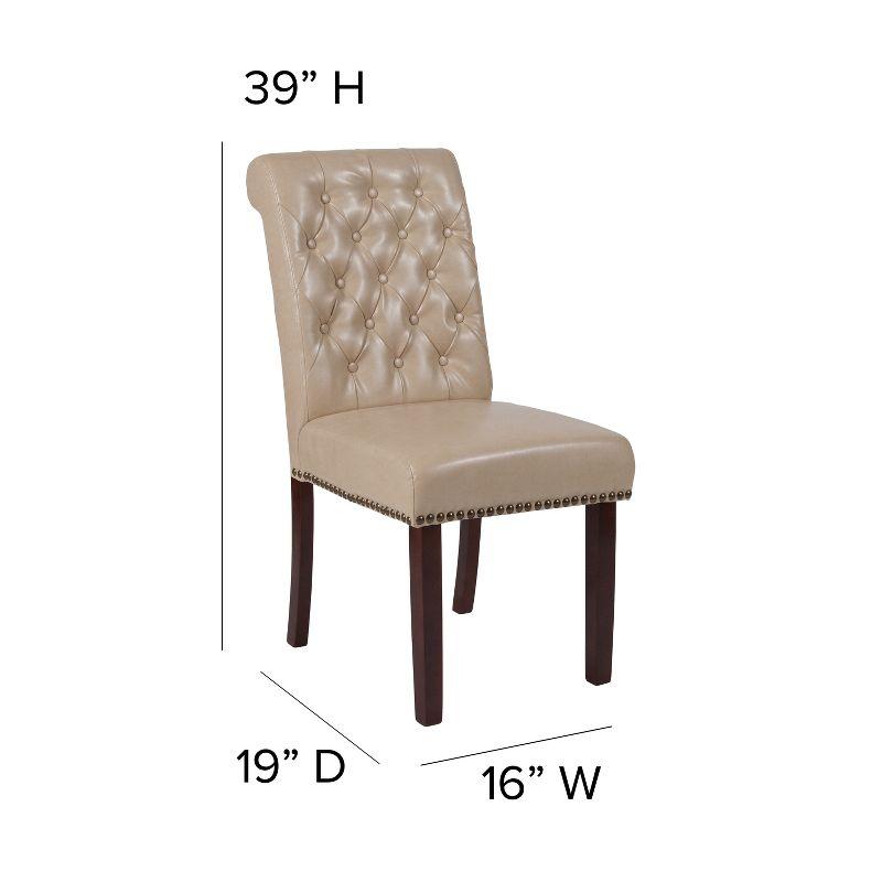 Beige Tufted Parsons Side Chair with Walnut Legs