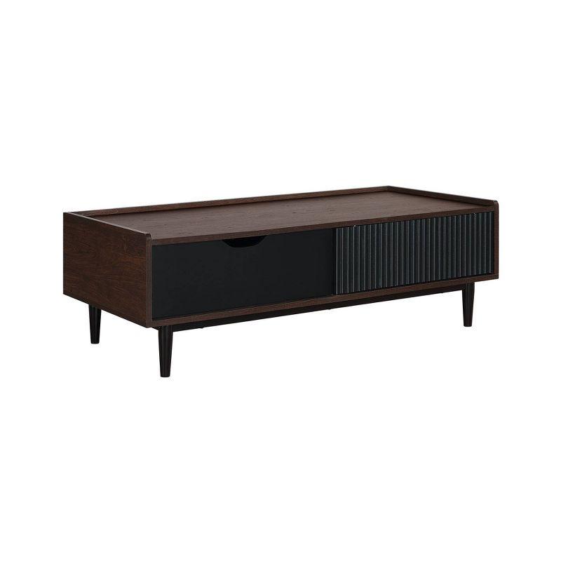 Manhattan Comfort Duane Ribbed Coffee Table with Drawer and Shelf Dark Brown/Black: Rectangular, MDF, Living Room Furniture