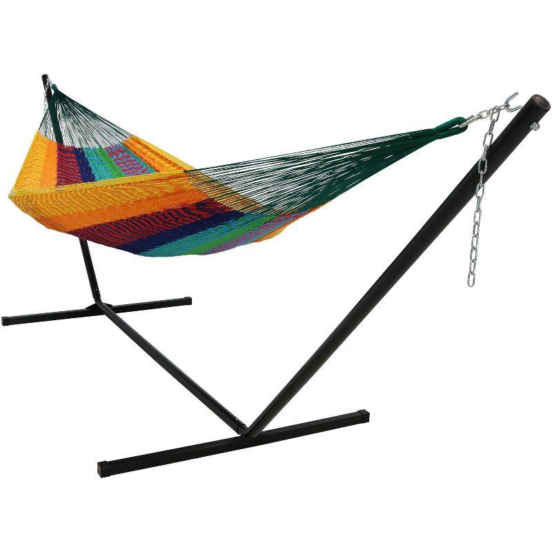 Handwoven Multicolor Mayan Family Hammock with Stand, 15 Feet