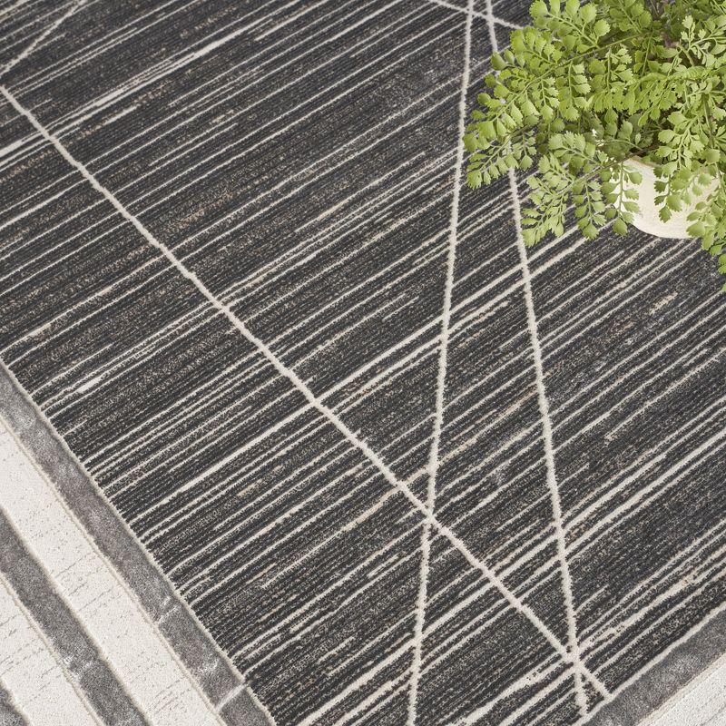 Nourison Desire Modern Art Deco Bordered Indoor Area Rug Charcoal Silver 9' x 12'