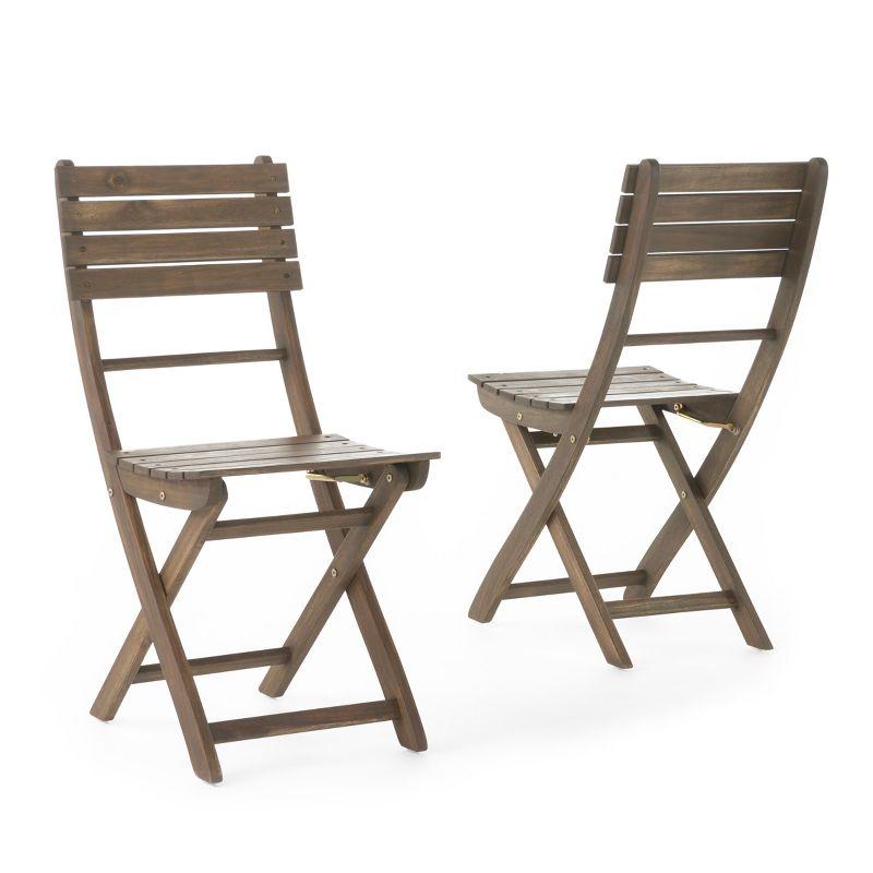 Positano Set of 2 Gray Acacia Wood Foldable Dining Chairs