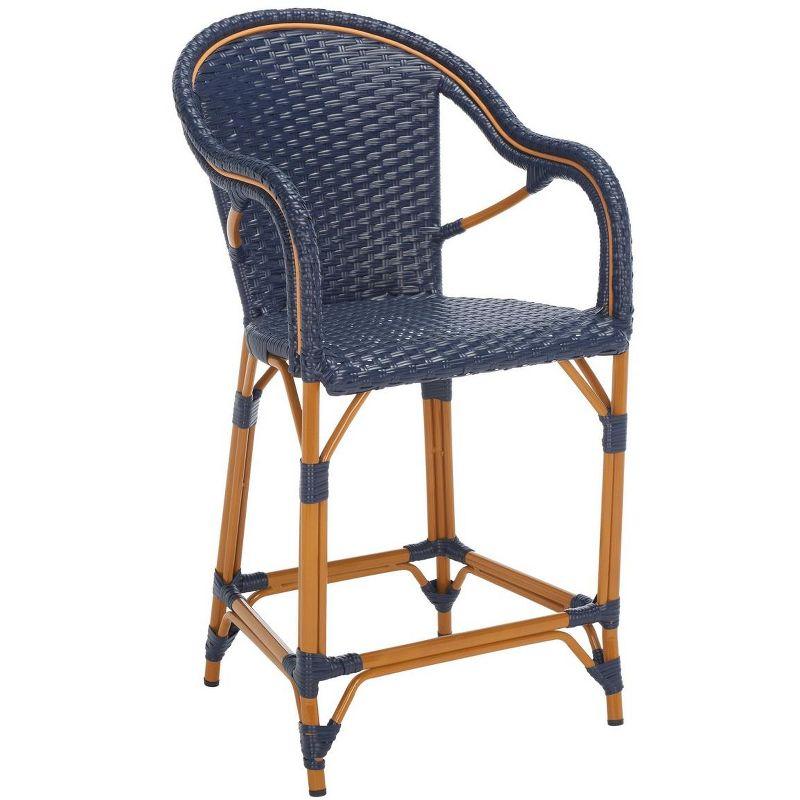 Navy Wicker and Aluminum Outdoor Counter Stool with Arms