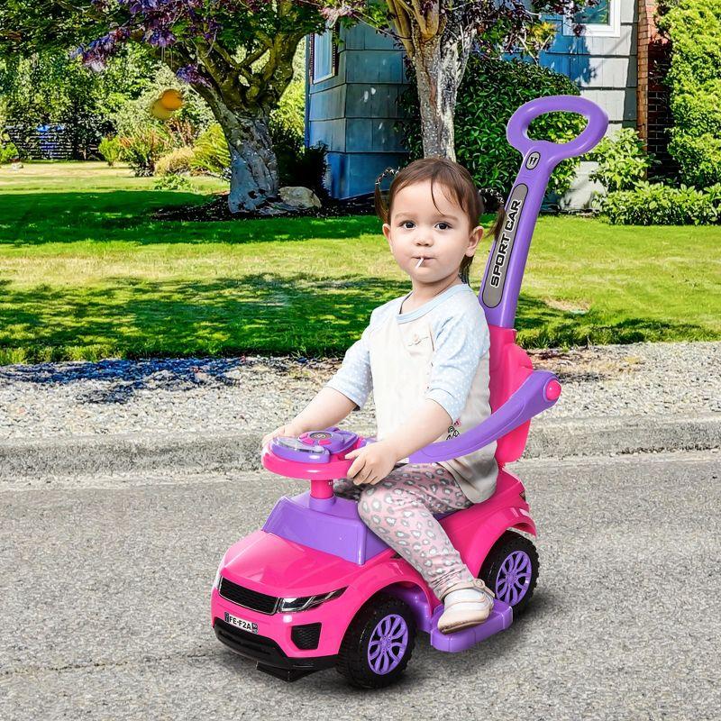 Aosom 3 In 1 Push Cars for Toddlers Kid Ride on Push Car Stroller Sliding Car with Horn Music Light Function Secure Bar Ride on Toy for Boy Girl 1-3 Years Old