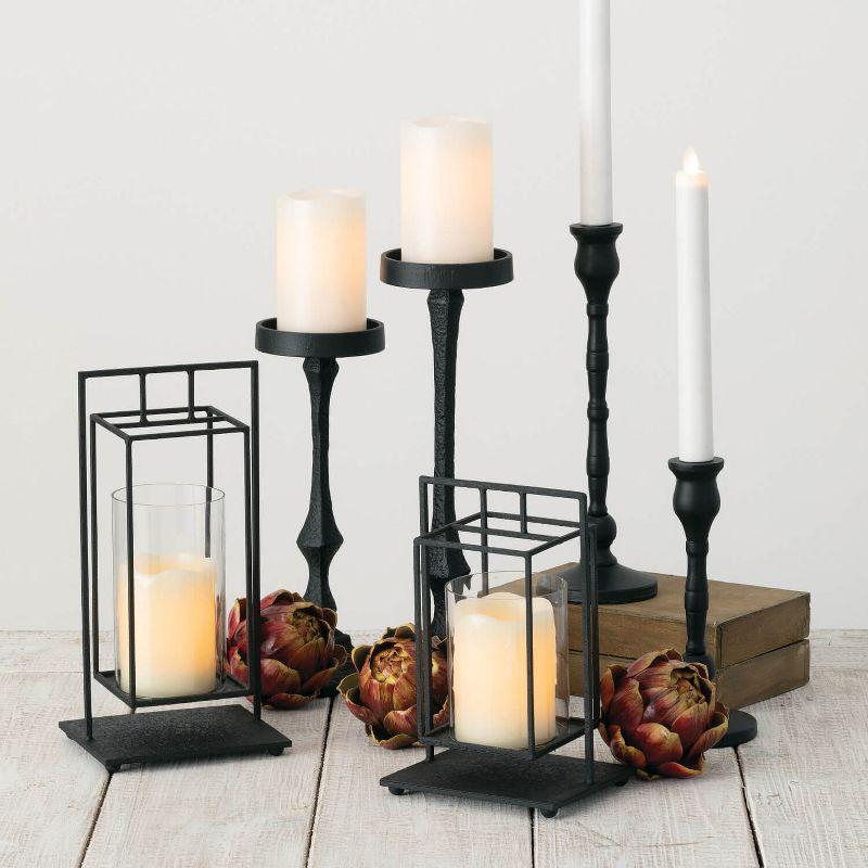 Sullivans Set Of 2 Iron Taper Candle Holders 12.5"H & 15.25"H Black