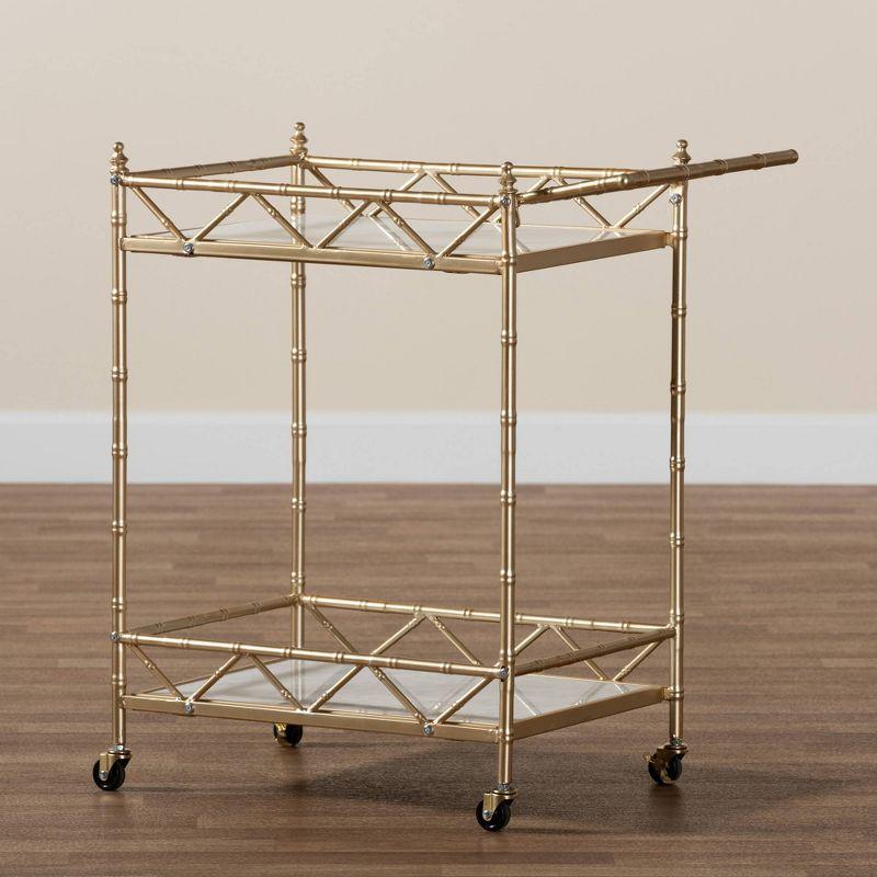 Mela Metal and Marble 2 Tier Wine Cart Gold/White Marble - Baxton Studio