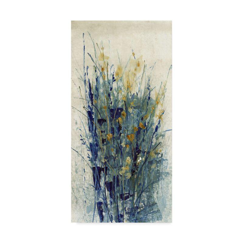 Indigo and Gold Floral Abstract Canvas Art, 32" x 16"