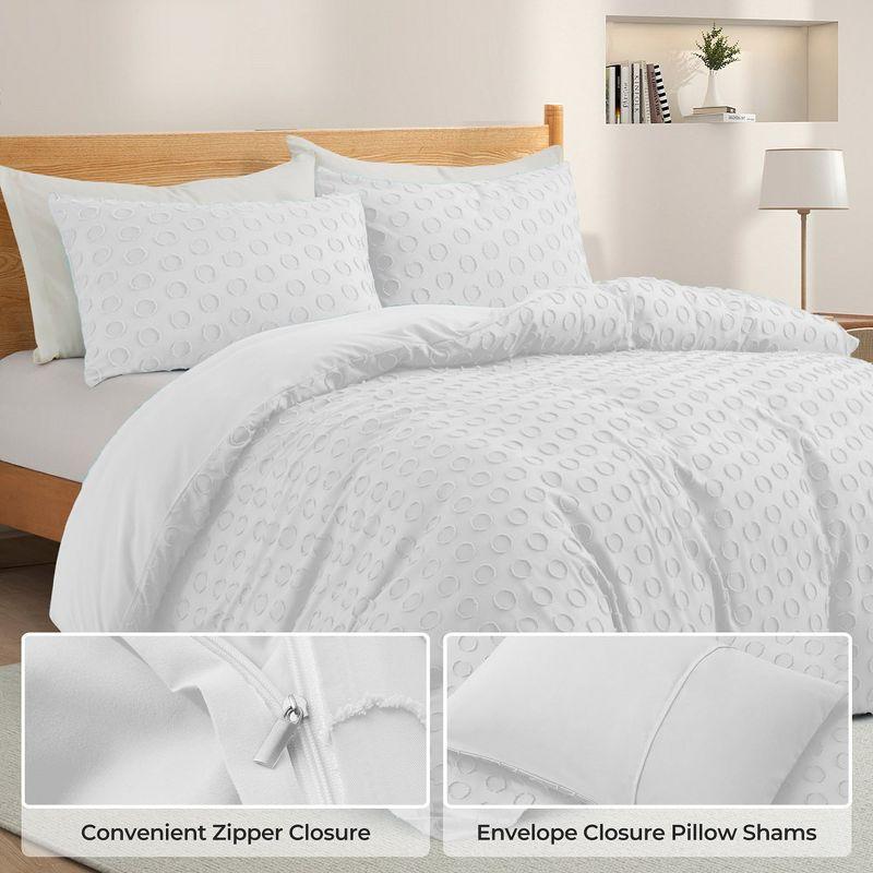 Peace Nest Tufted Clipped Jacquard Geometric Duvet Cover & Pillowcase Set, Circle White, Full/Queen, 90"x90"