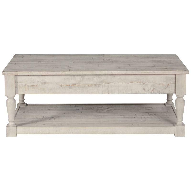 Shawnalore Rectangular Cocktail Table White Wash - Signature Design by Ashley: Solid Pine, Farmhouse Style, Storage Shelf