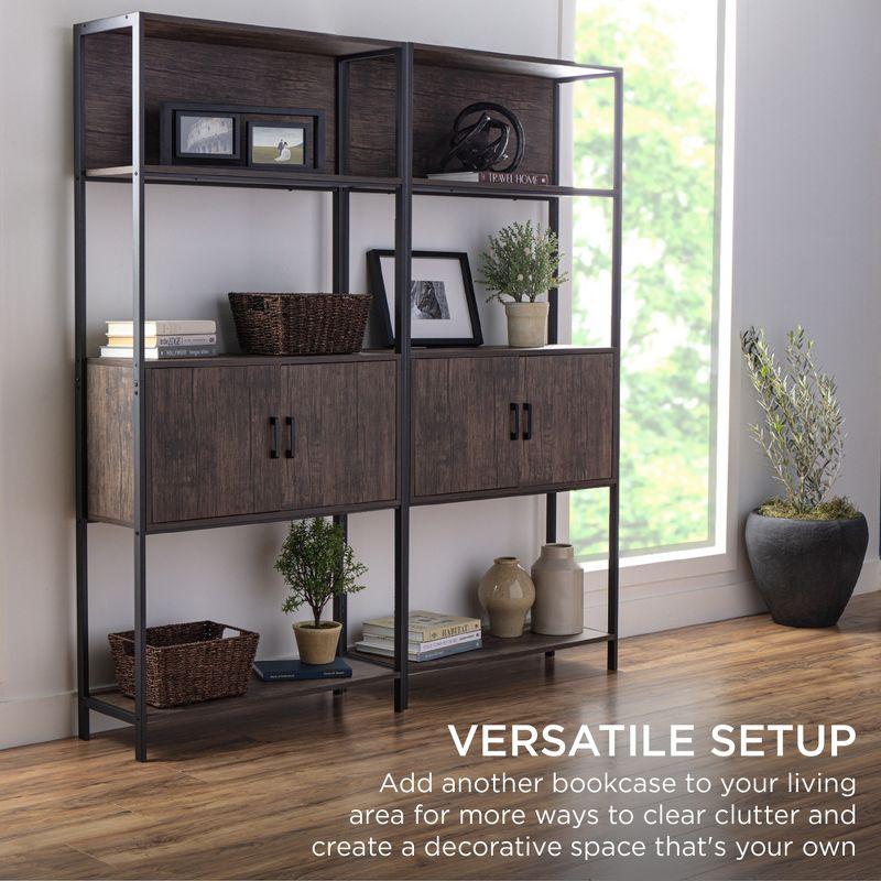 Adjustable Dark Walnut 41.5" Bookshelf with Doors