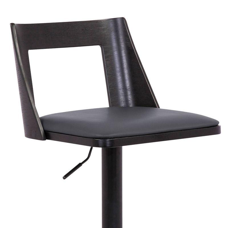 Milan Adjustable Swivel Faux Leather Metal Barstool Gray/Black - Armen Living: Pedestal Base, High-Density Foam