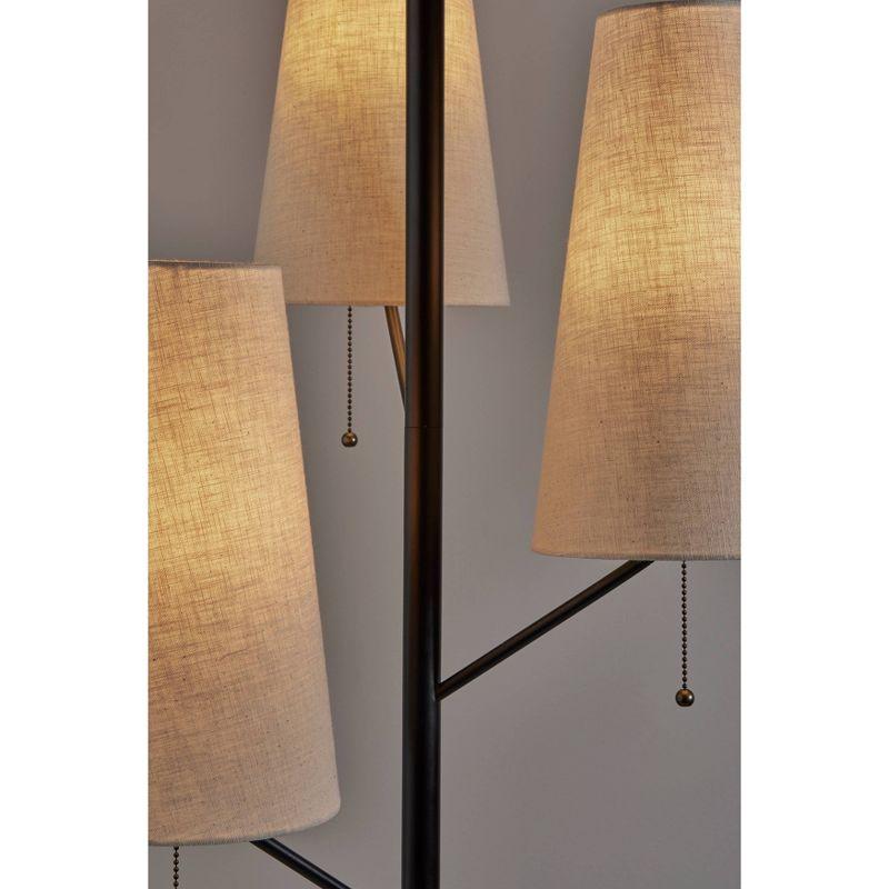 Daniel 71" Black and Antique Brass Floor Lamp with Cream Shades