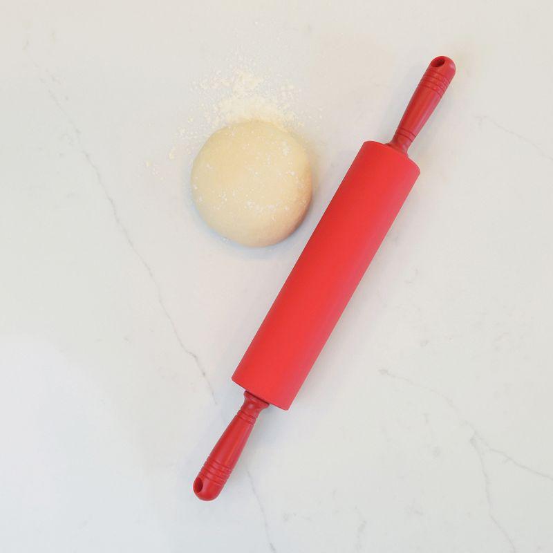 Red Silicone Non-Stick Rolling Pin with Handles