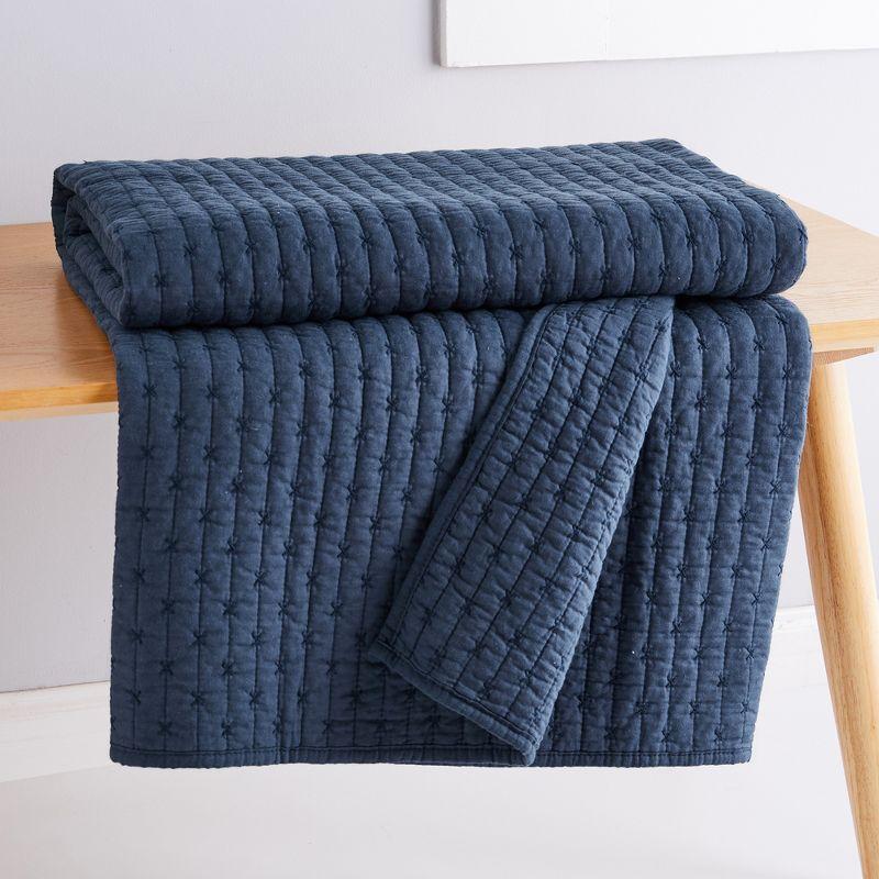 Cross Stitch Navy Quilted Throw- Levtex Home