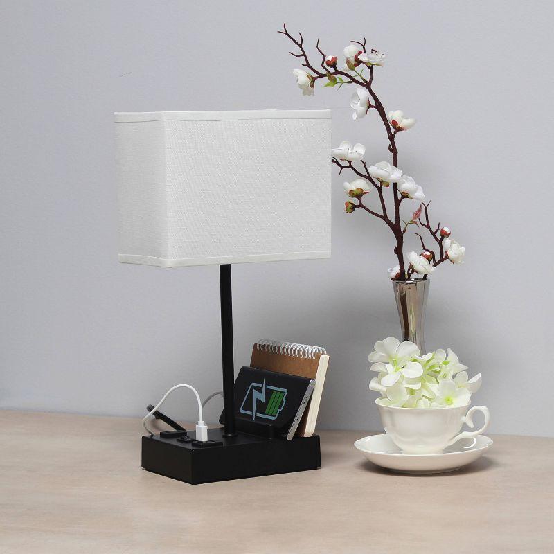 15.3" Tall Modern Rectangular Bedside Table Desk Lamp with 2 USB Ports and Charging Outlet - Simple Designs