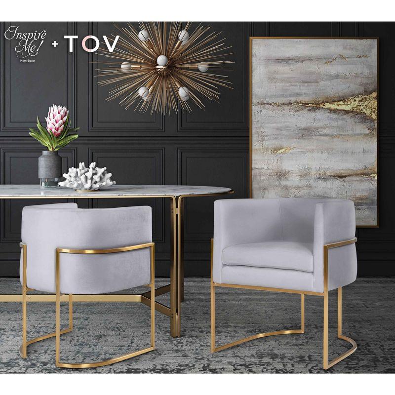 TOV Furniture Giselle Velvet Dining Chair with Gold Base by Inspire Me! Home Decor Grey 24.4"W x 23.2"D x 27.5"H