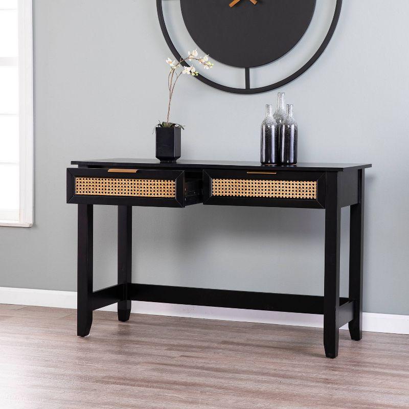 Chekshire Storage Console Black/Natural - Holly & Martin: Transitional Style, Metal Frame, Wood Top, Entryway Furniture with Drawer