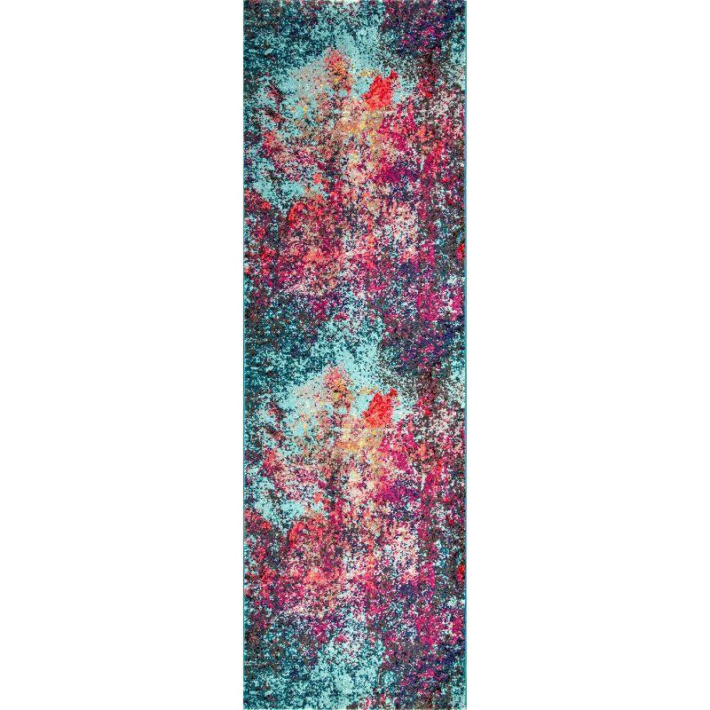 Reversible Blue and Pink Abstract Synthetic Runner Rug