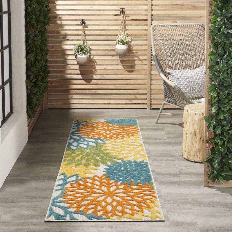 Nourison Aloha Floral Bloom Flatweave High-Low Indoor Outdoor Runner Rug Turquoise Multicolor 2' x 6'