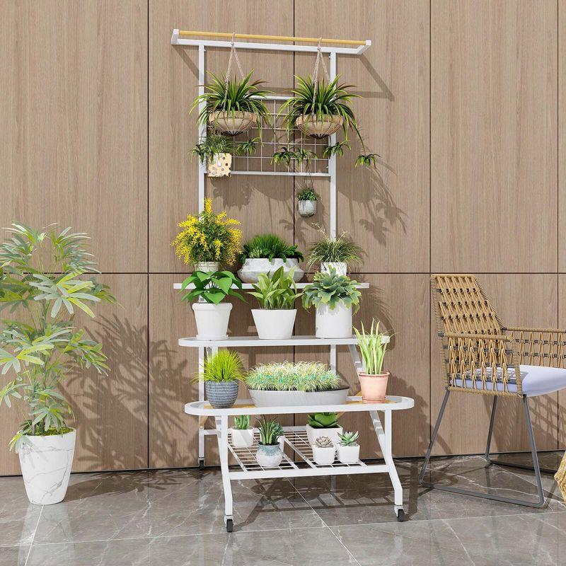 Arlmont & Co. 4-tier Hanging Plant Stand Ladder Plant Shelf With Hanging Bar & Trellis