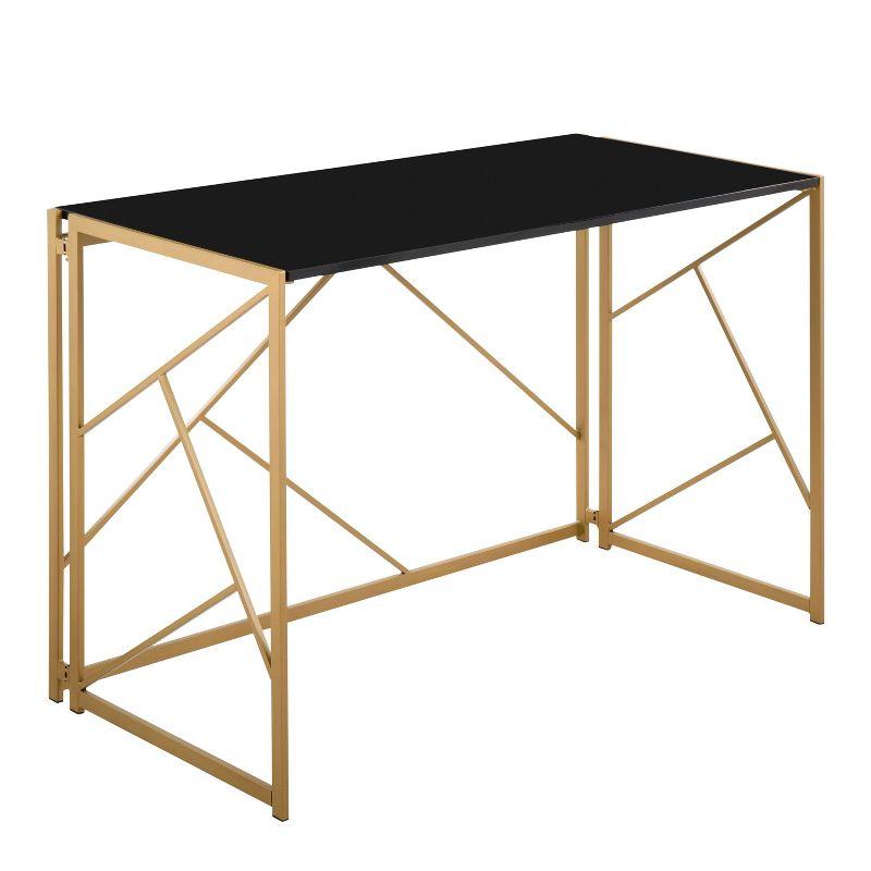 Folia Chic Black Wood and Gold Metal Modern Computer Desk